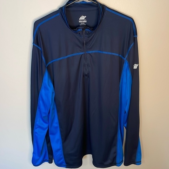 EMS Mens XL TechWick 2 Tone Blue 1/4 Zip Long Sleeve Pullover Lightweight Active - Picture 1 of 9